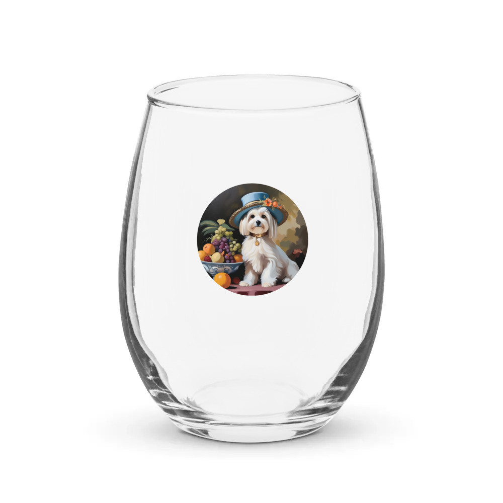 PugMug Custom White Havanese Dog Stemless Wine Glass