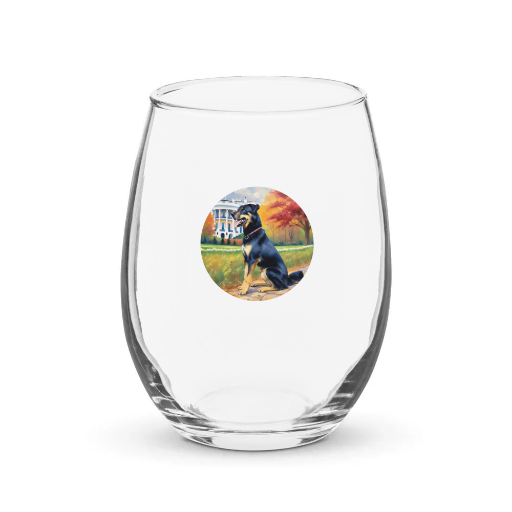 PugMug Custom Blue Stemless Wine Glass