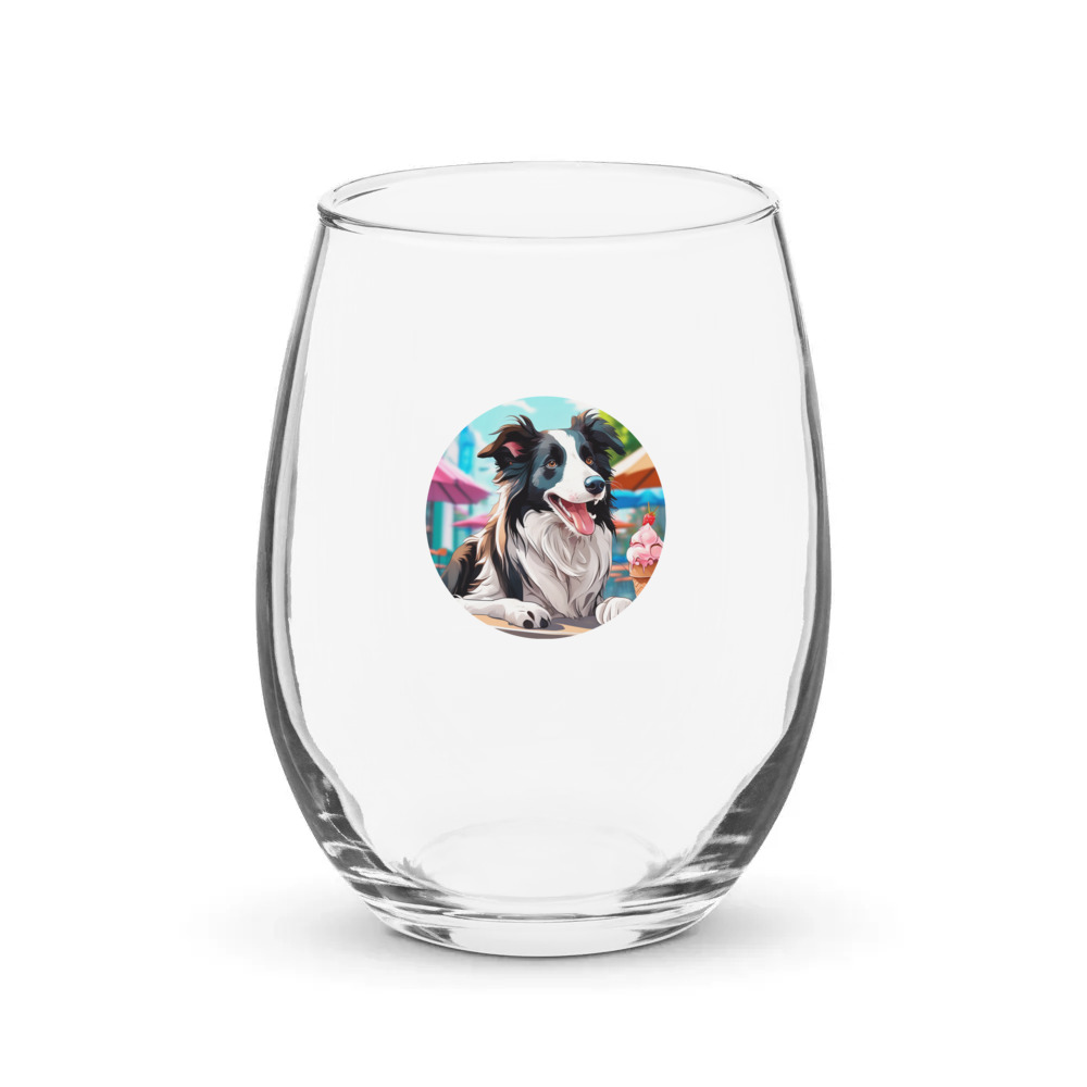 PugMug Custom Border Collie Stemless Wine Glass
