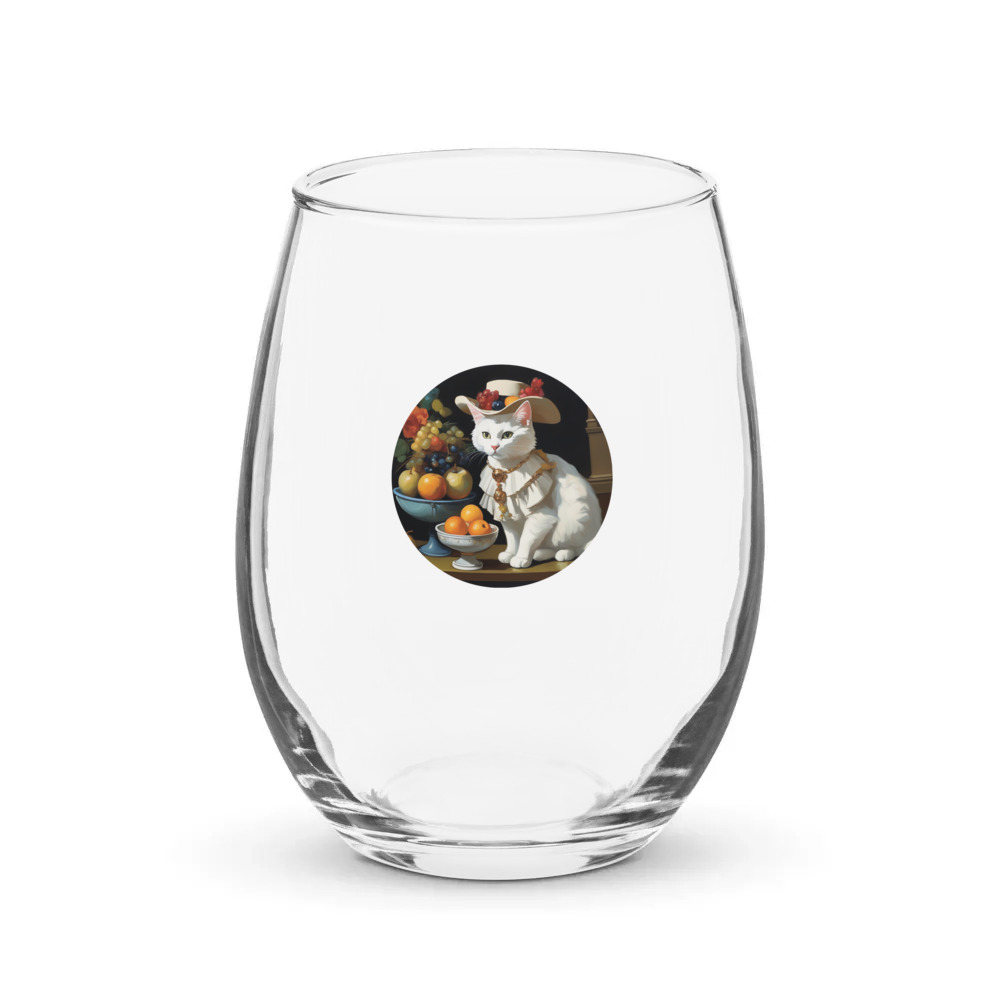 PugMug Custom White Companion Cat Stemless Wine Glass