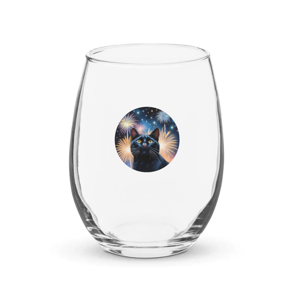 PugMug Custom Black Exotic Cat Stemless Wine Glass
