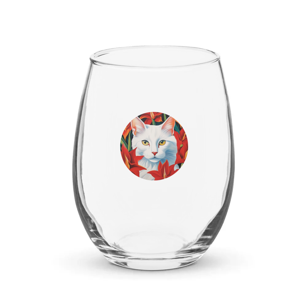 PugMug Custom White Companion Cat Stemless Wine Glass