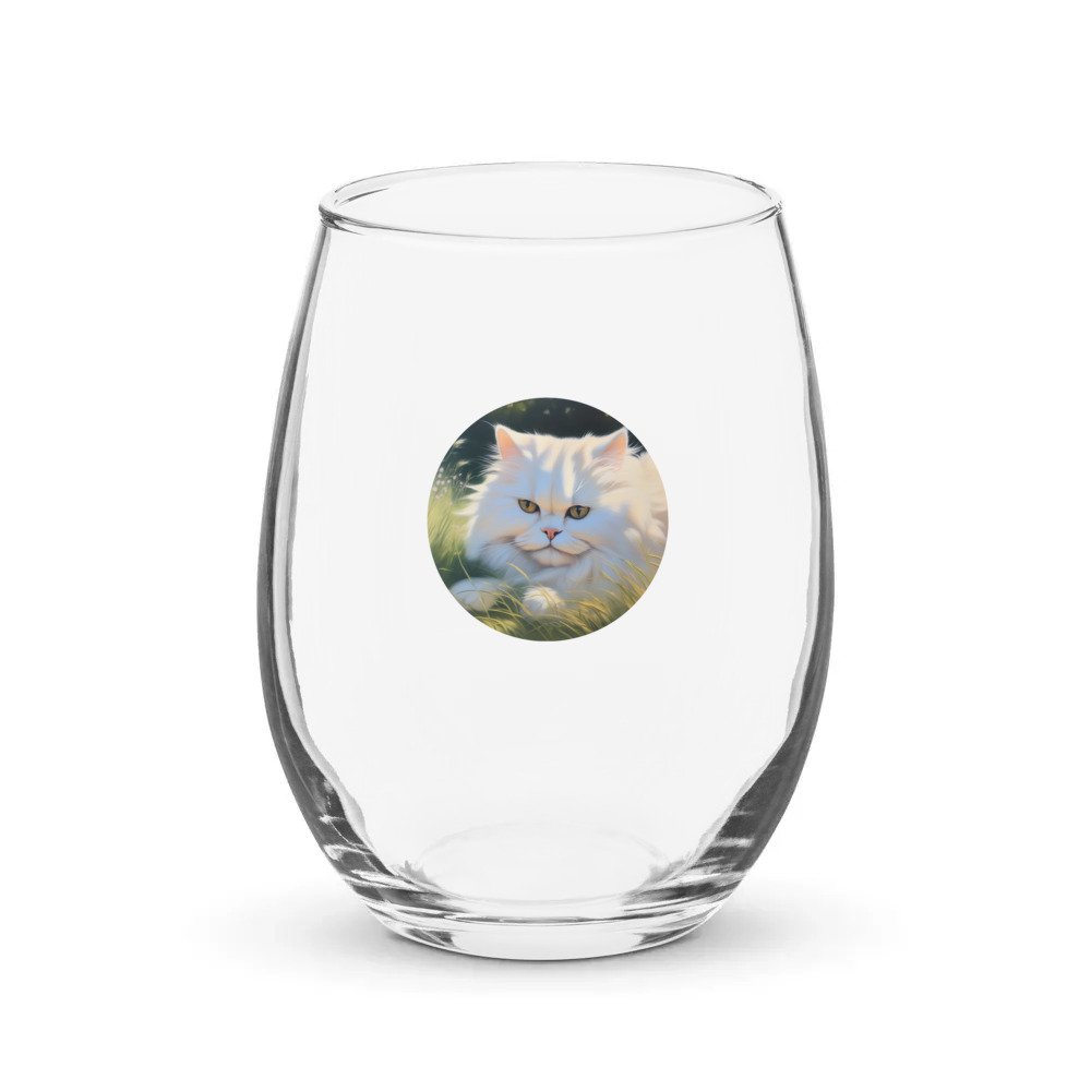 PugMug Custom White Persian Cat Stemless Wine Glass