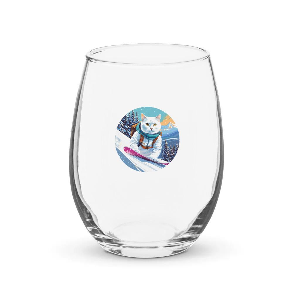 PugMug Custom White Companion Cat Stemless Wine Glass