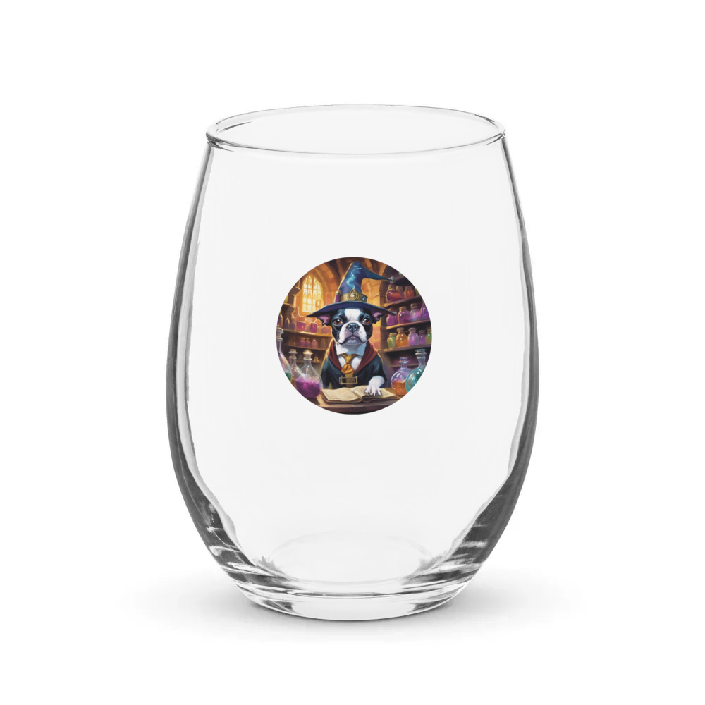 PugMug Custom Boston Terrier Stemless Wine Glass