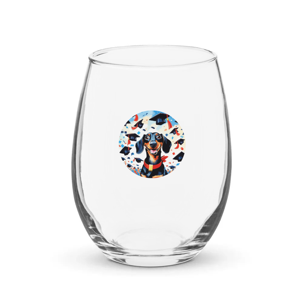 PugMug Custom Black Dachshund Stemless Wine Glass
