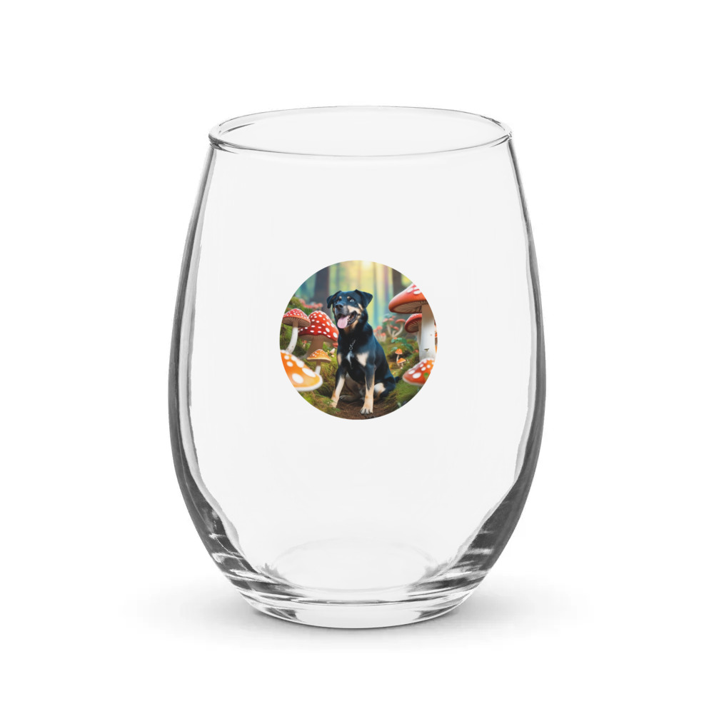 PugMug Custom Blue Stemless Wine Glass