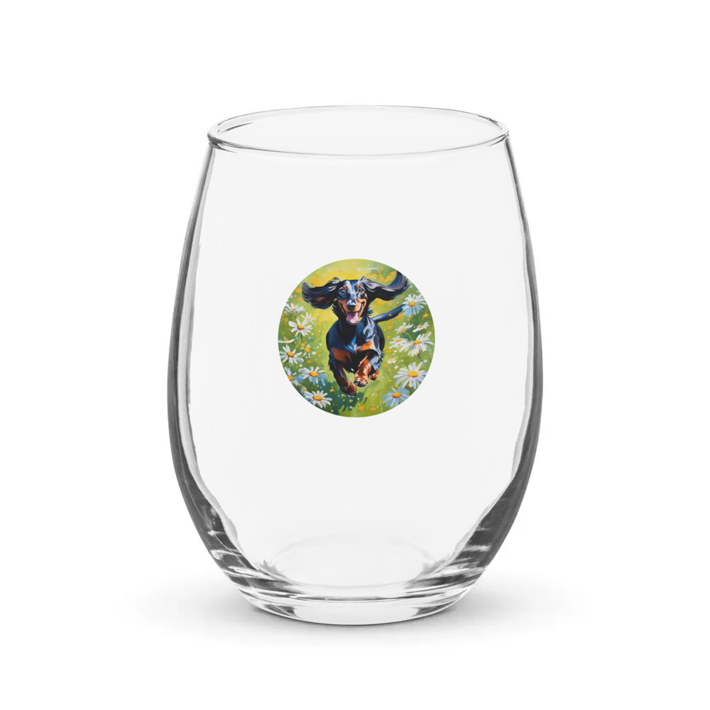 PugMug Custom Black Dachshund Stemless Wine Glass
