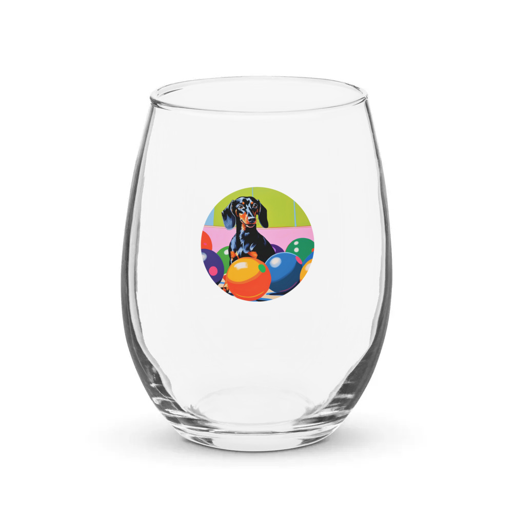 PugMug Custom Black Dachshund Stemless Wine Glass