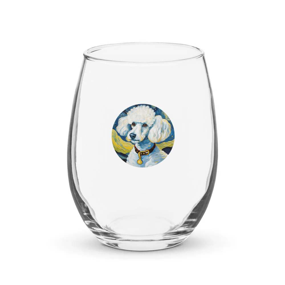 PugMug Custom White Poodle Stemless Wine Glass