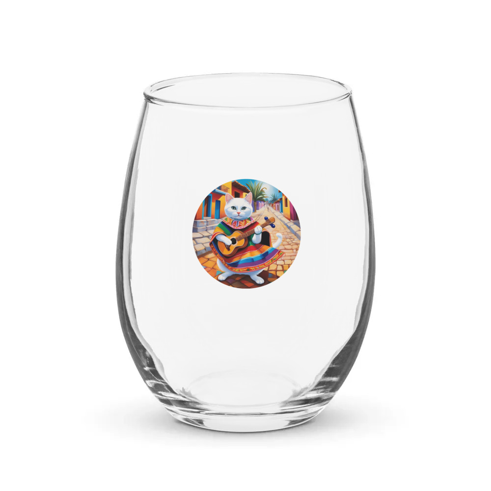 PugMug Custom White Companion Cat Stemless Wine Glass