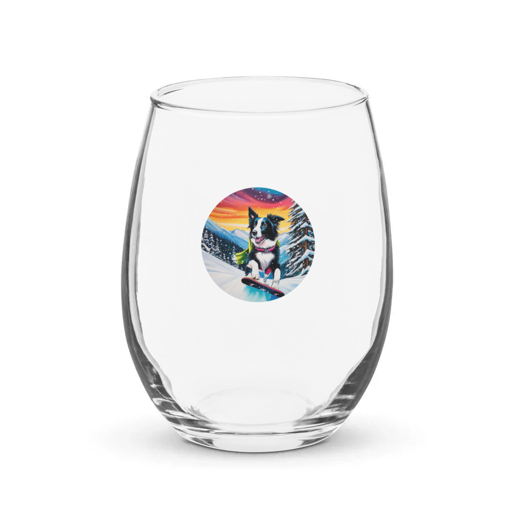 PugMug Custom Border Collie Stemless Wine Glass