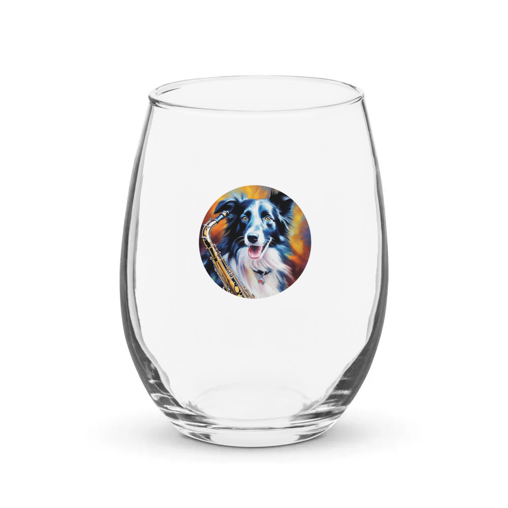 PugMug Custom Border Collie Stemless Wine Glass