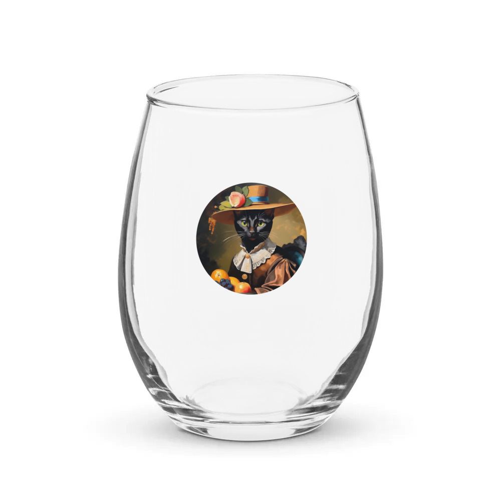 PugMug Custom Black Abyssinian Cat Stemless Wine Glass