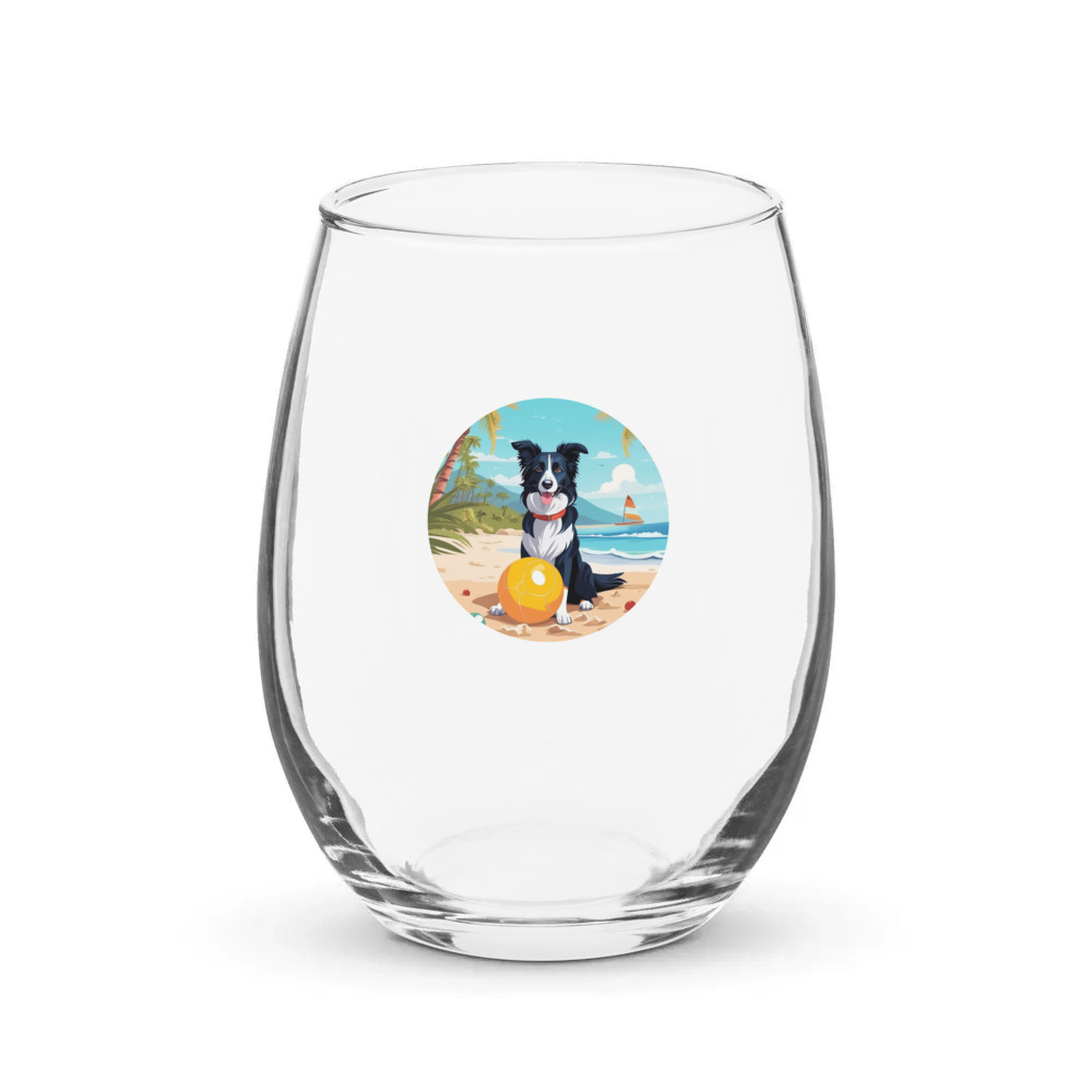 PugMug Custom Border Collie Stemless Wine Glass