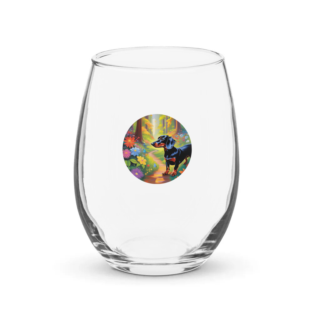 PugMug Custom Black Dachshund Stemless Wine Glass