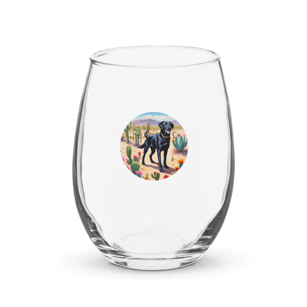 PugMug Custom Black Labrador Retriever Stemless Wine Glass