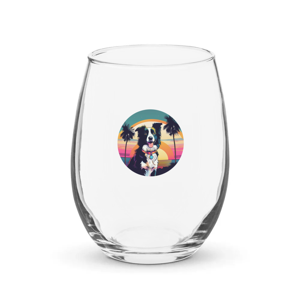 PugMug Custom Border Collie Stemless Wine Glass