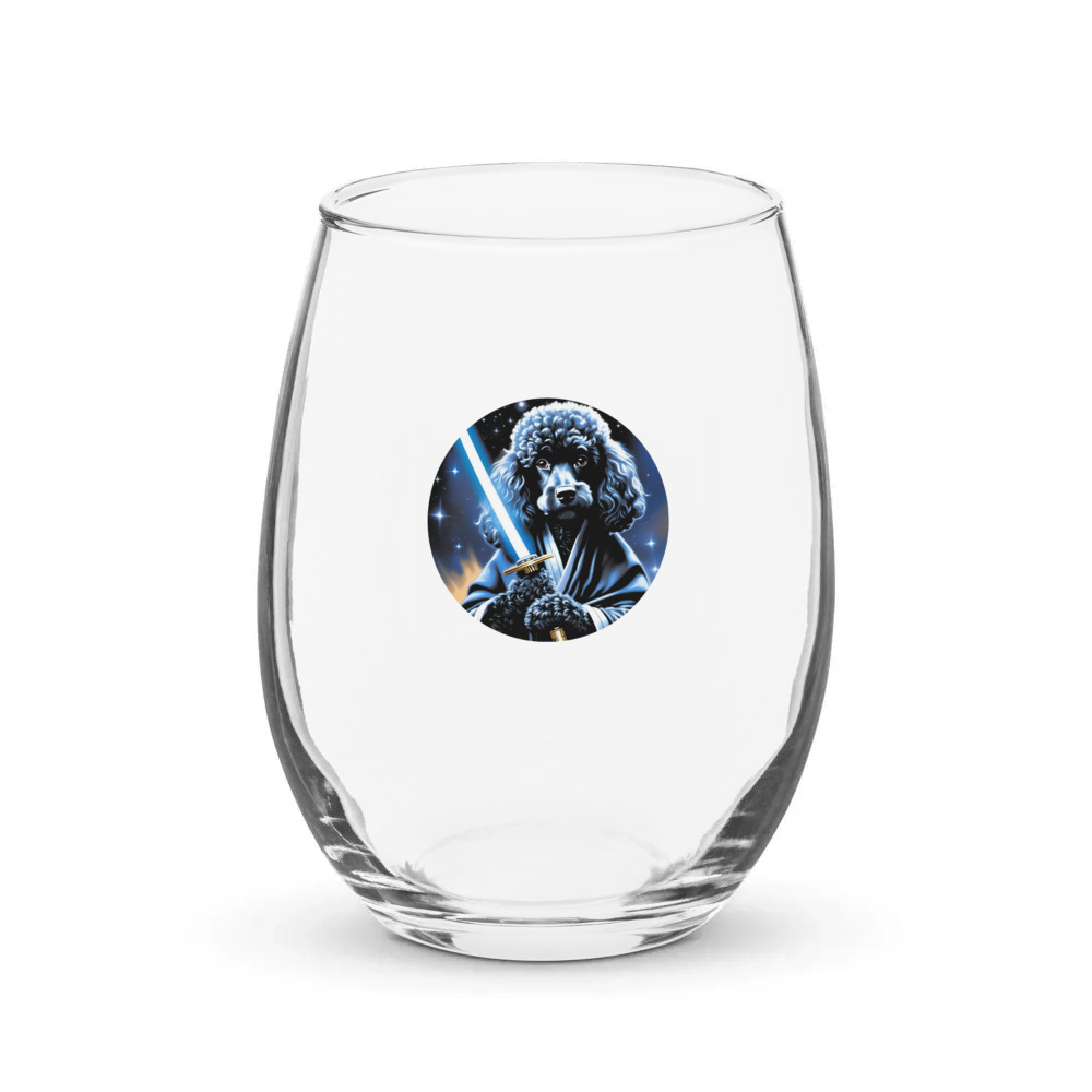 PugMug Custom Black Poodle Stemless Wine Glass
