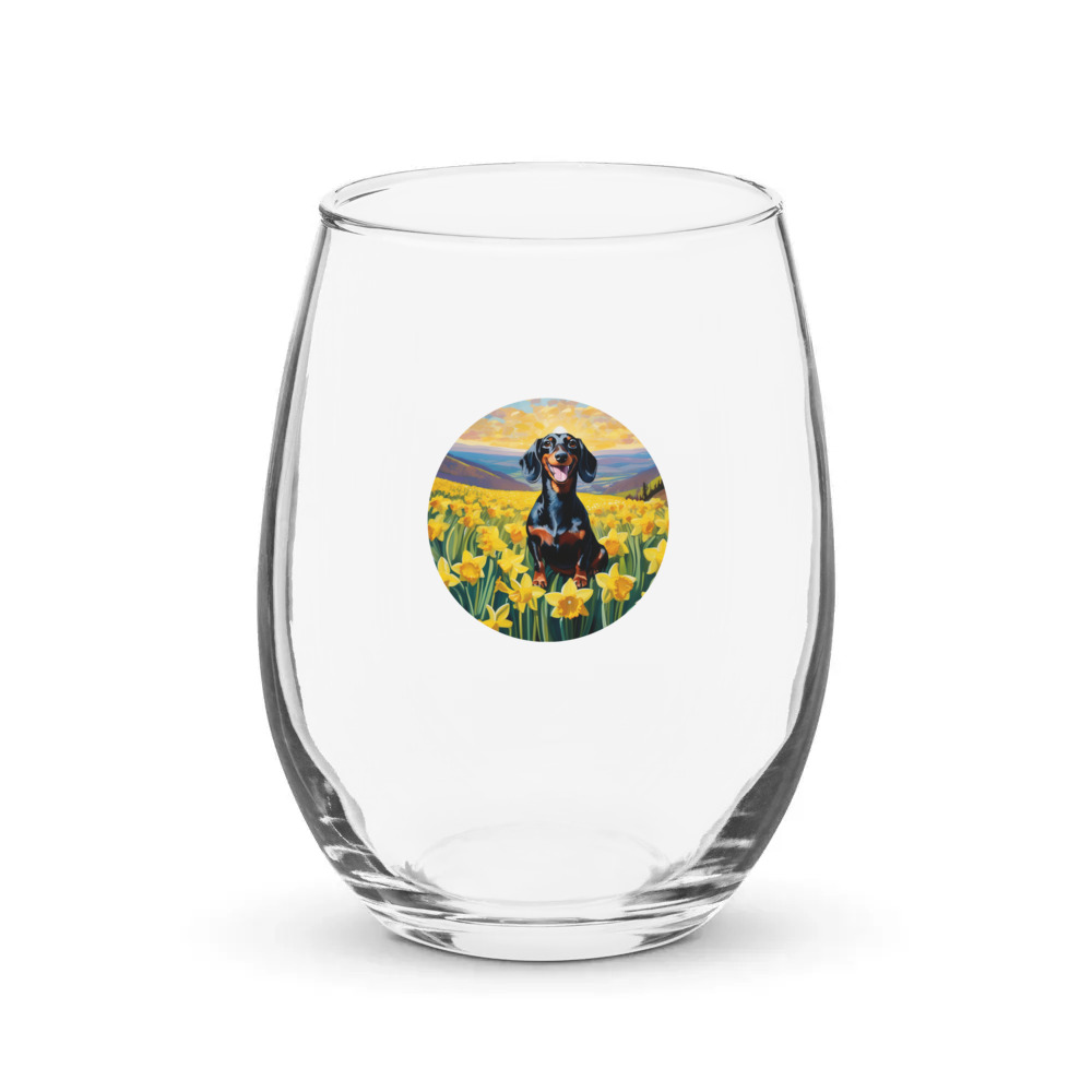 PugMug Custom Black Dachshund Stemless Wine Glass
