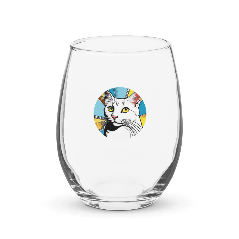 PugMug Custom White Companion Cat Stemless Wine Glass