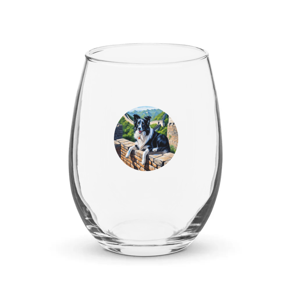 PugMug Custom Border Collie Stemless Wine Glass