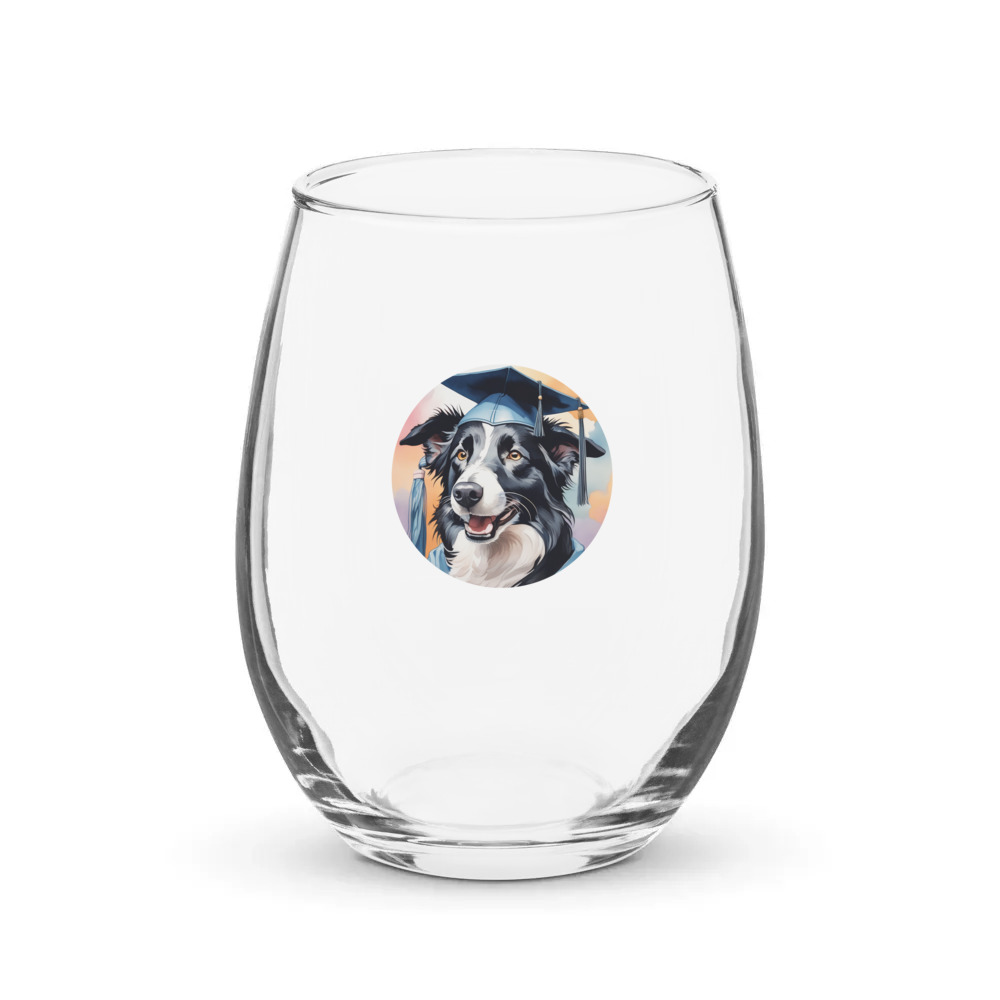 PugMug Custom Border Collie Stemless Wine Glass