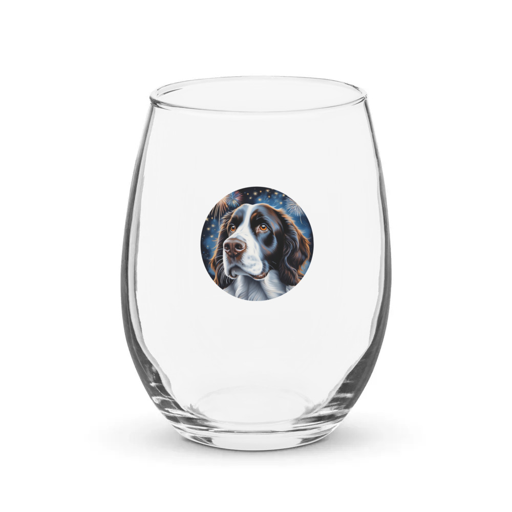 PugMug Custom English Springer Spaniel Stemless Wine Glass