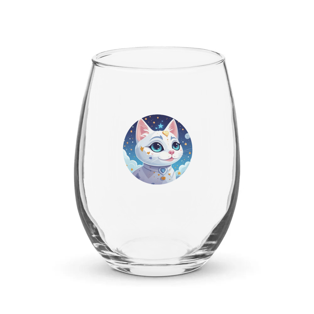 PugMug Custom White Companion Cat Stemless Wine Glass