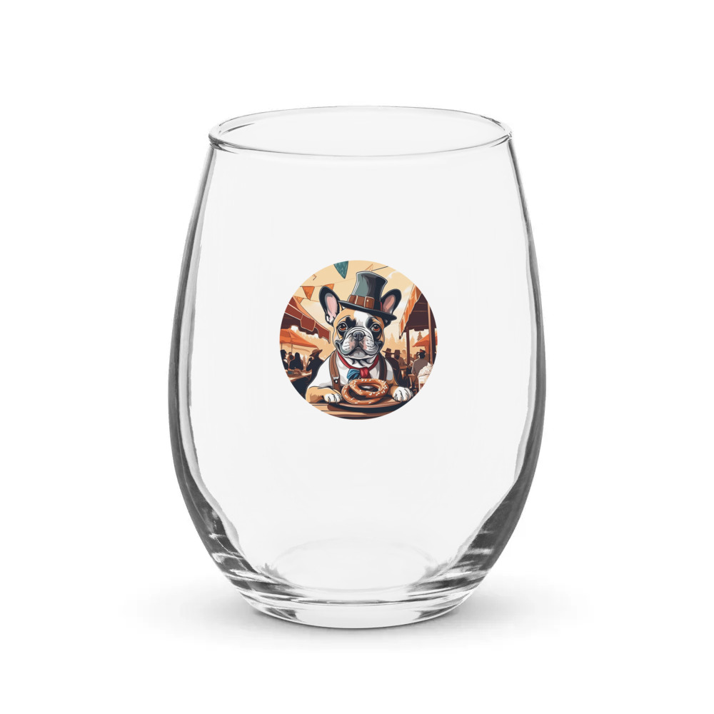 PugMug Custom Tan French Bulldog Stemless Wine Glass