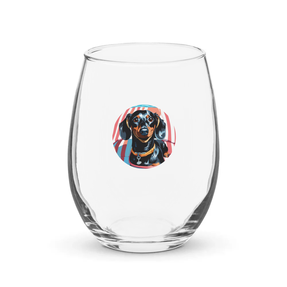 PugMug Custom Black Dachshund Stemless Wine Glass