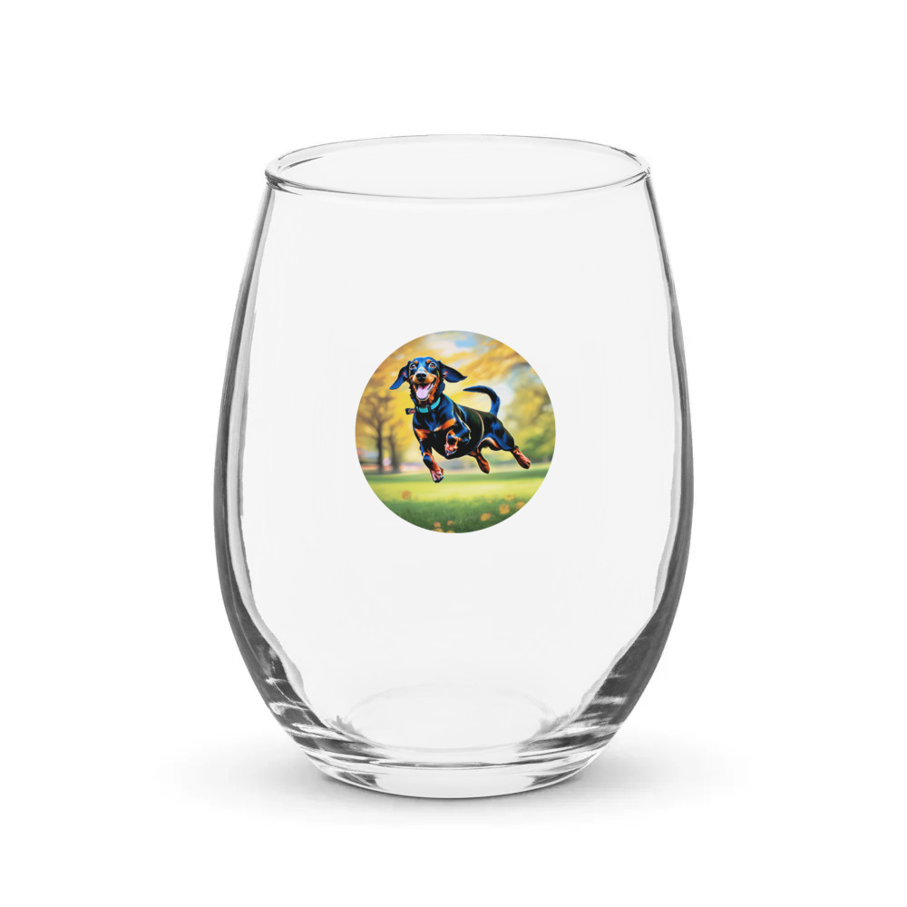 PugMug Custom Black Dachshund Stemless Wine Glass