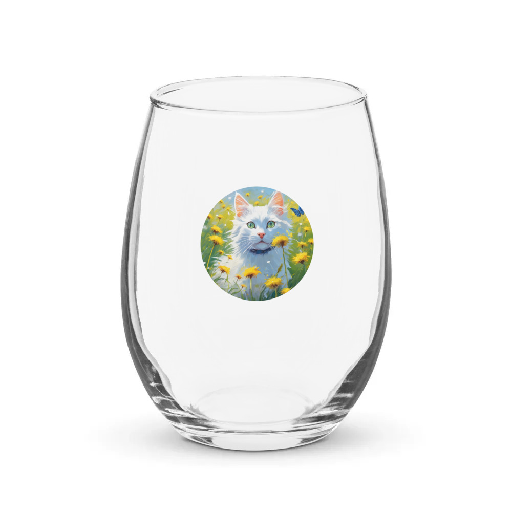 PugMug Custom White Companion Cat Stemless Wine Glass