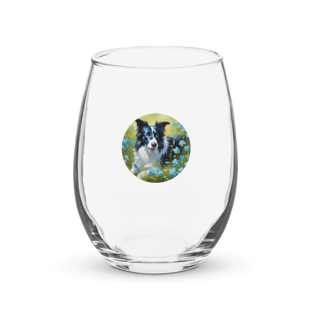 PugMug Custom Border Collie Stemless Wine Glass