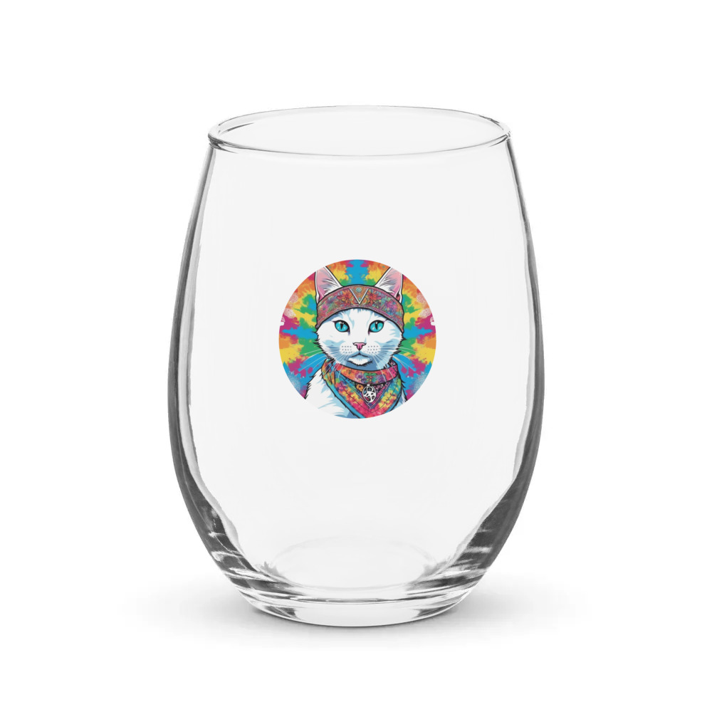 PugMug Custom White Companion Cat Stemless Wine Glass