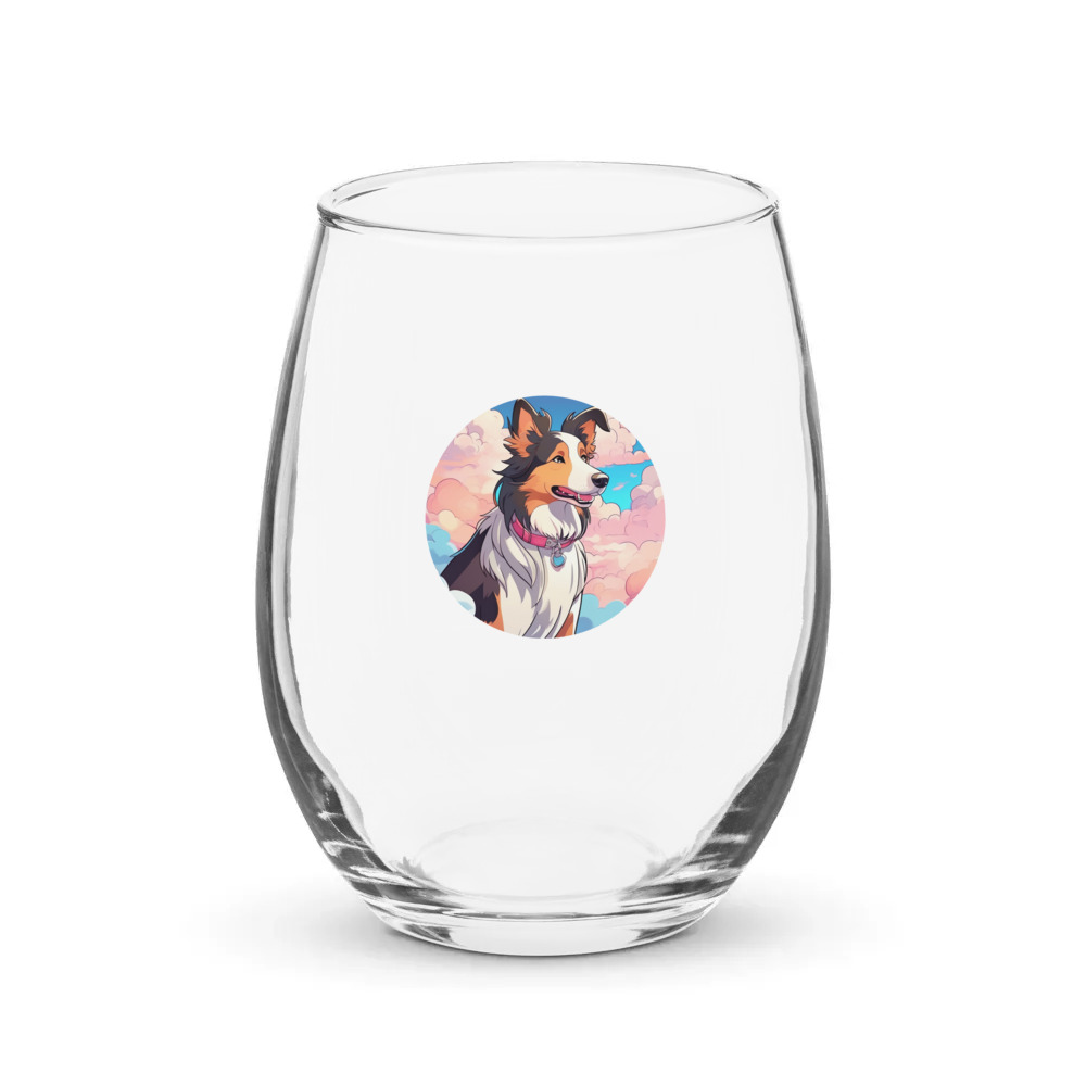 PugMug Custom Collie Stemless Wine Glass