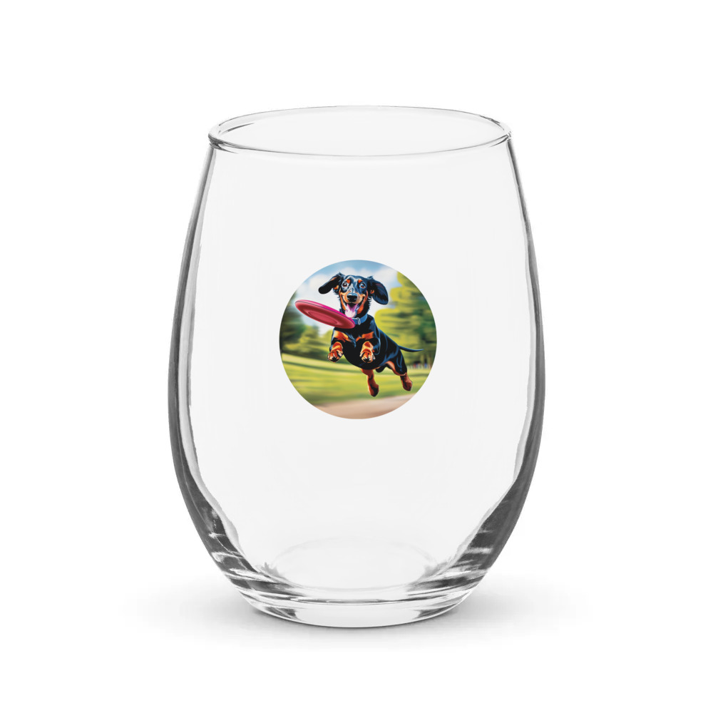 PugMug Custom Black Dachshund Stemless Wine Glass