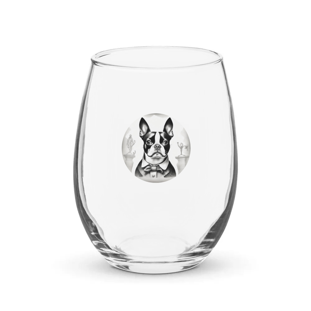 PugMug Custom Boston Terrier Stemless Wine Glass