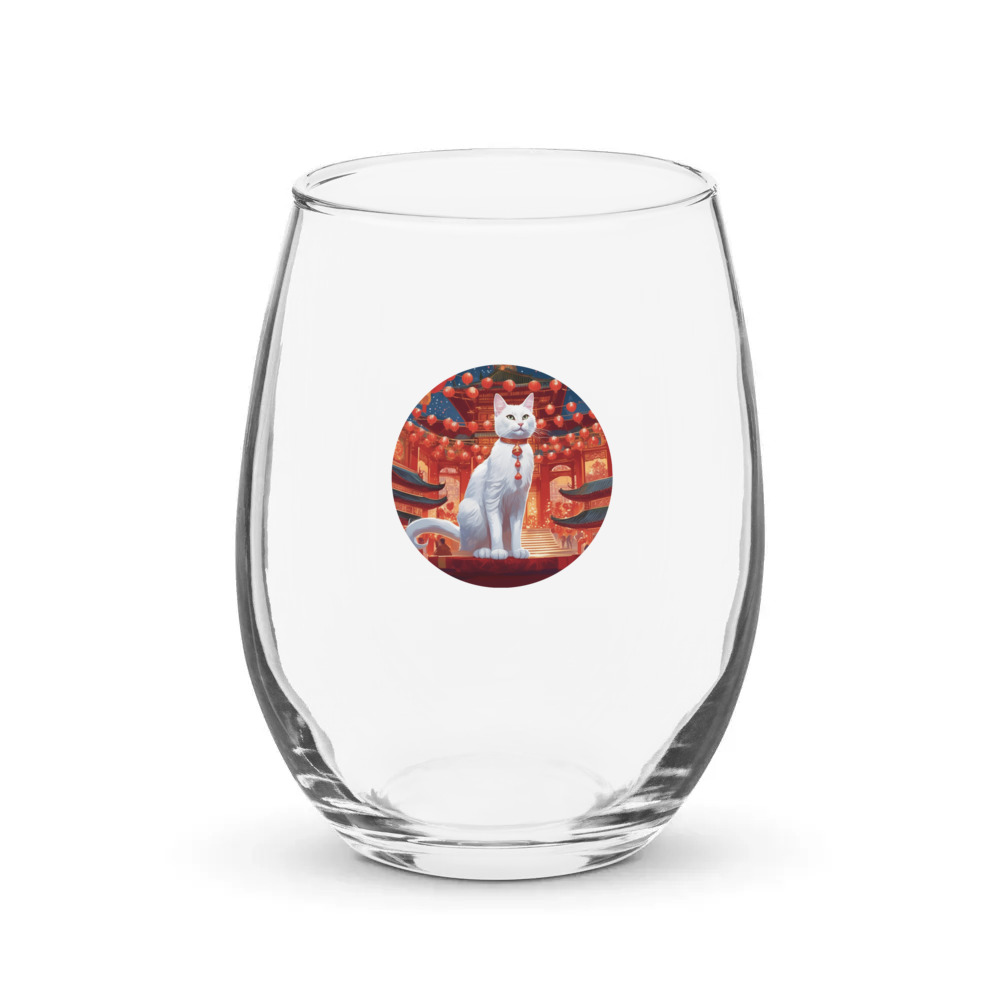 PugMug Custom White Companion Cat Stemless Wine Glass