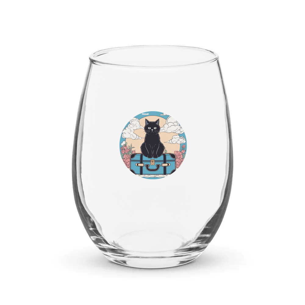 PugMug Custom Black Persian Cat Stemless Wine Glass