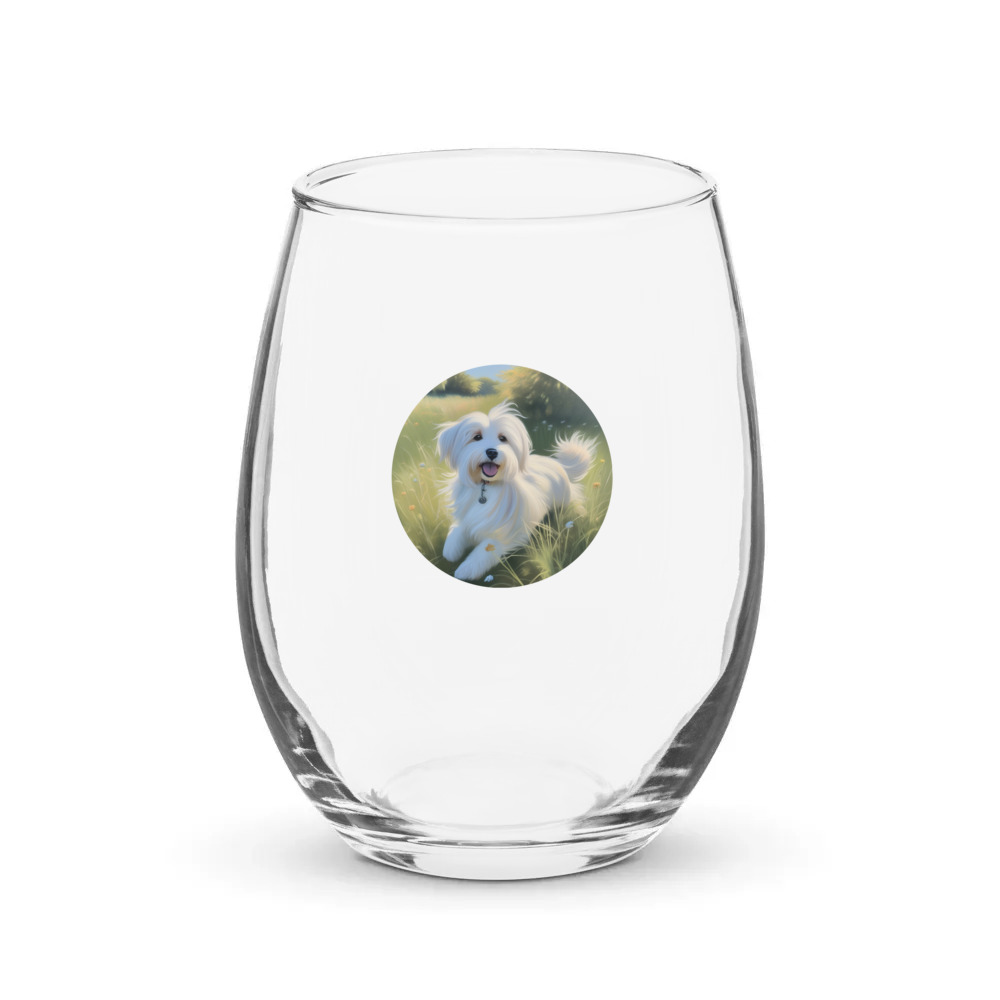 PugMug Custom White Havanese Dog Stemless Wine Glass