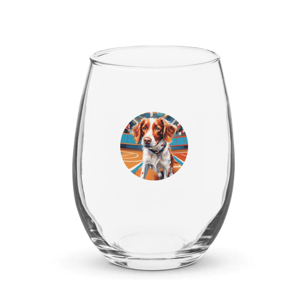 PugMug Custom Brittany Dog Stemless Wine Glass
