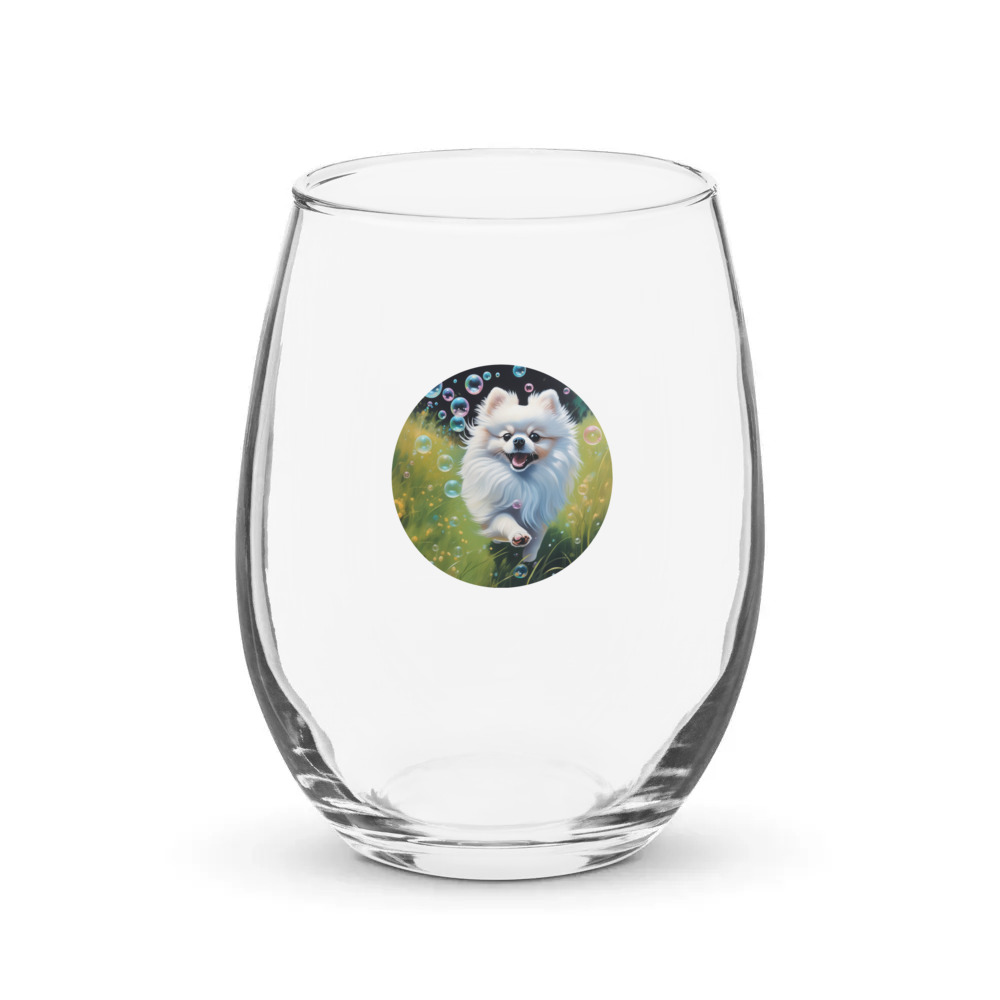 PugMug Custom White Pomeranian Stemless Wine Glass