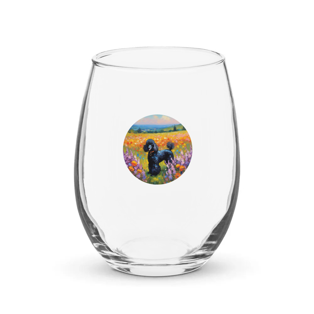 PugMug Custom Black Poodle Stemless Wine Glass