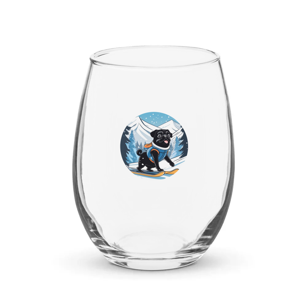 PugMug Custom Black Pug Stemless Wine Glass
