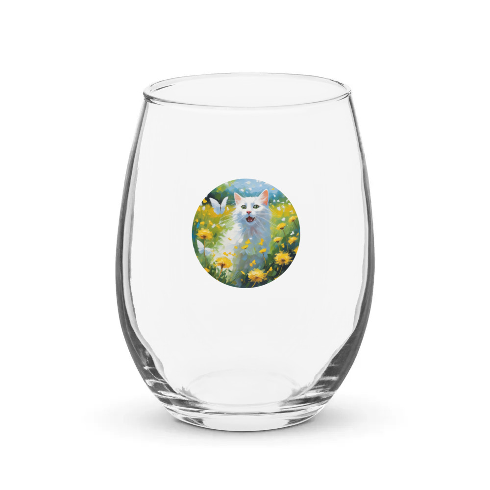 PugMug Custom White Companion Cat Stemless Wine Glass