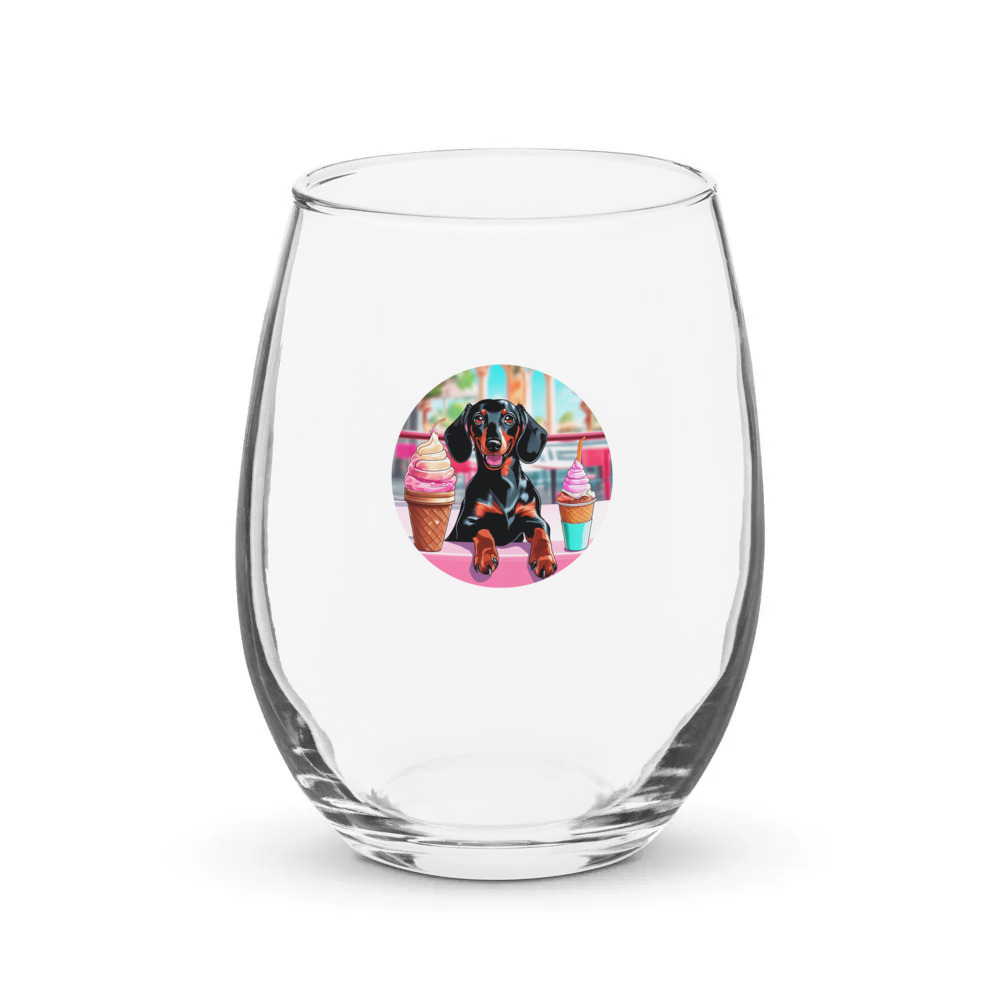 PugMug Custom Black Dachshund Stemless Wine Glass