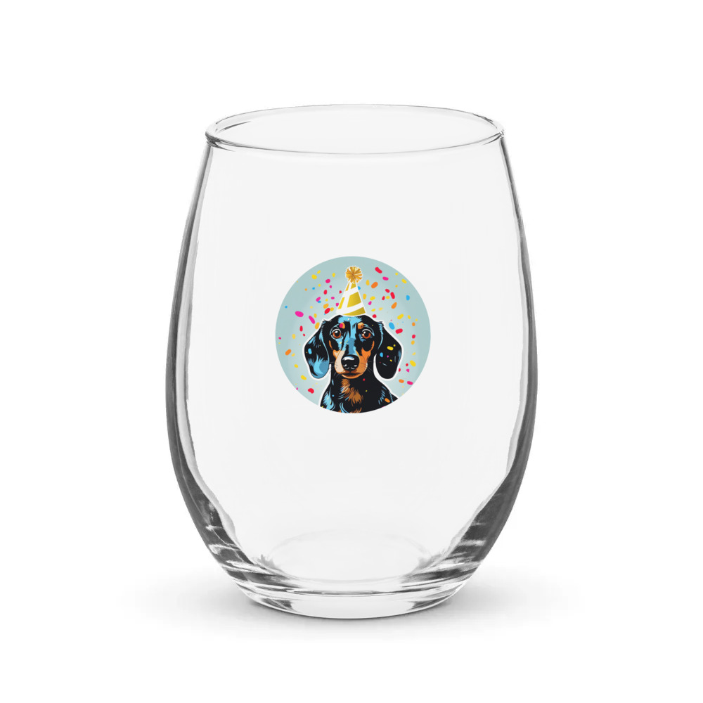 PugMug Custom Black Dachshund Stemless Wine Glass
