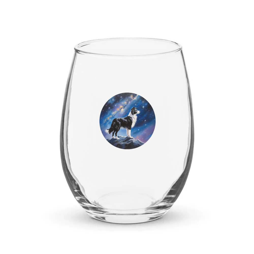 PugMug Custom Border Collie Stemless Wine Glass