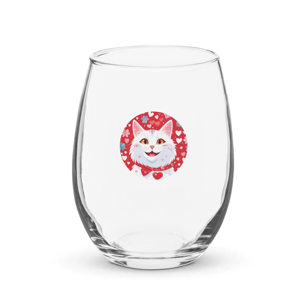 PugMug Custom White Companion Cat Stemless Wine Glass
